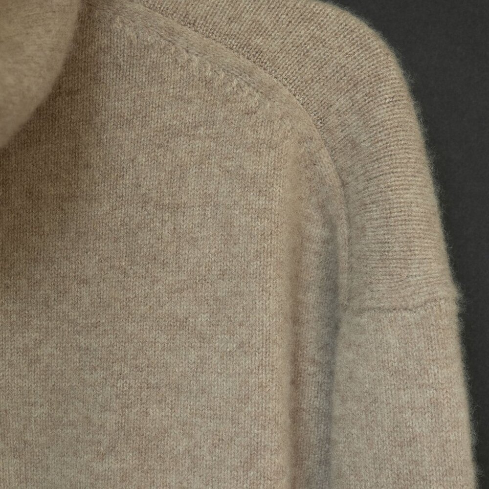 Theory 100% Cashmere Crop Hoodie Minimalist Neutral Taupe Beige Hooded Sweater - Picture 3 of 10